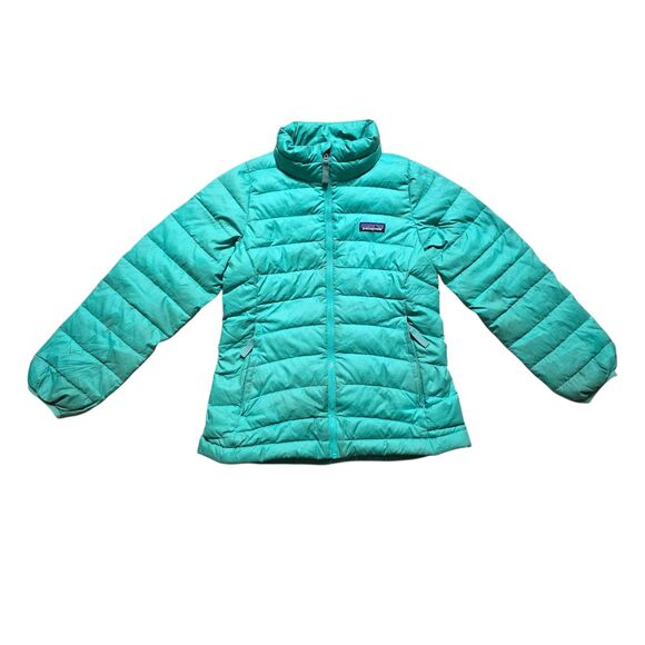 Patagonia Puffer Jacket Girls Small 7-8 Zip Coat Kids Teal Green DIRTY STAINED - Picture 11 of 11